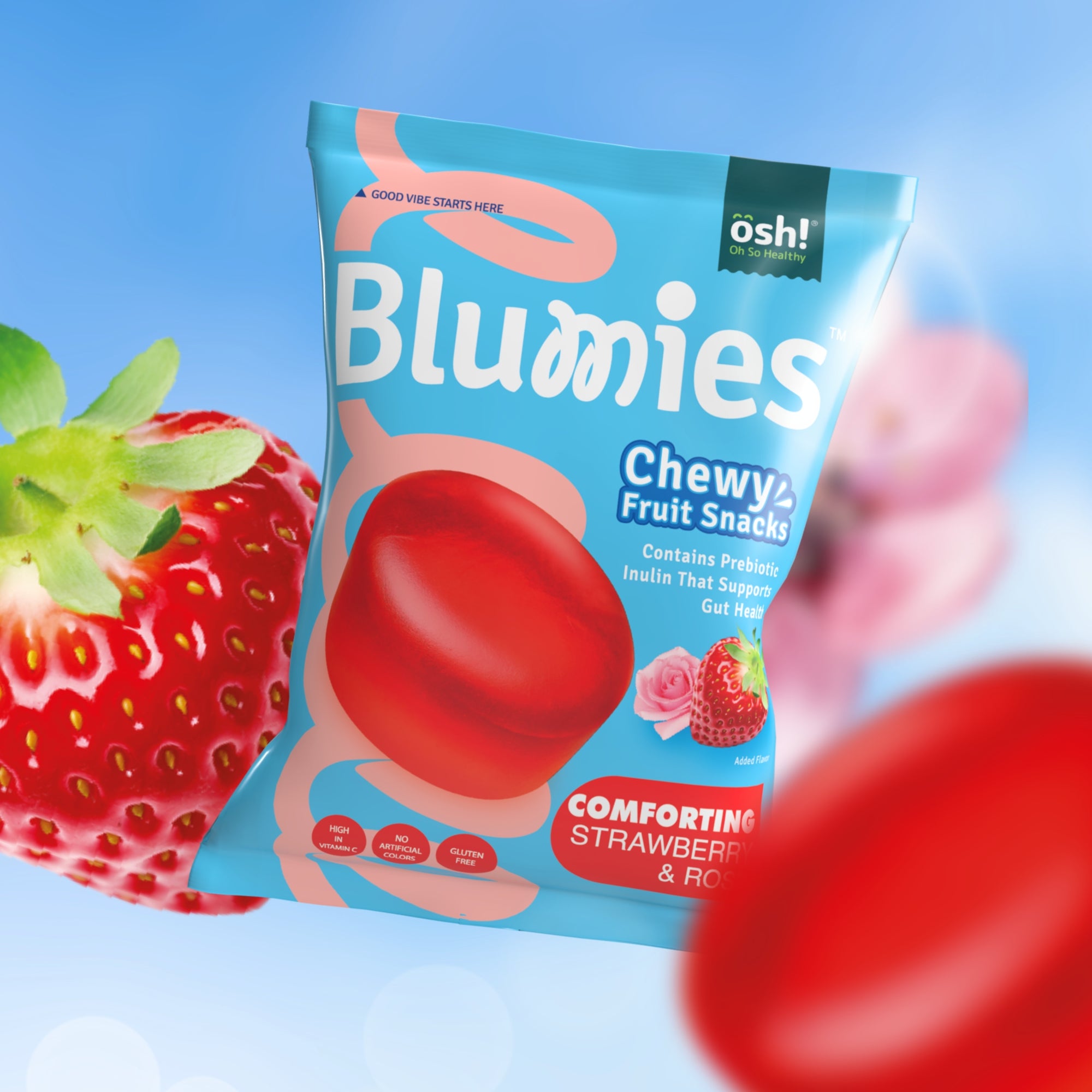 Blumies Chewy Fruit Snacks Comforting Strawberry & Rose 60g