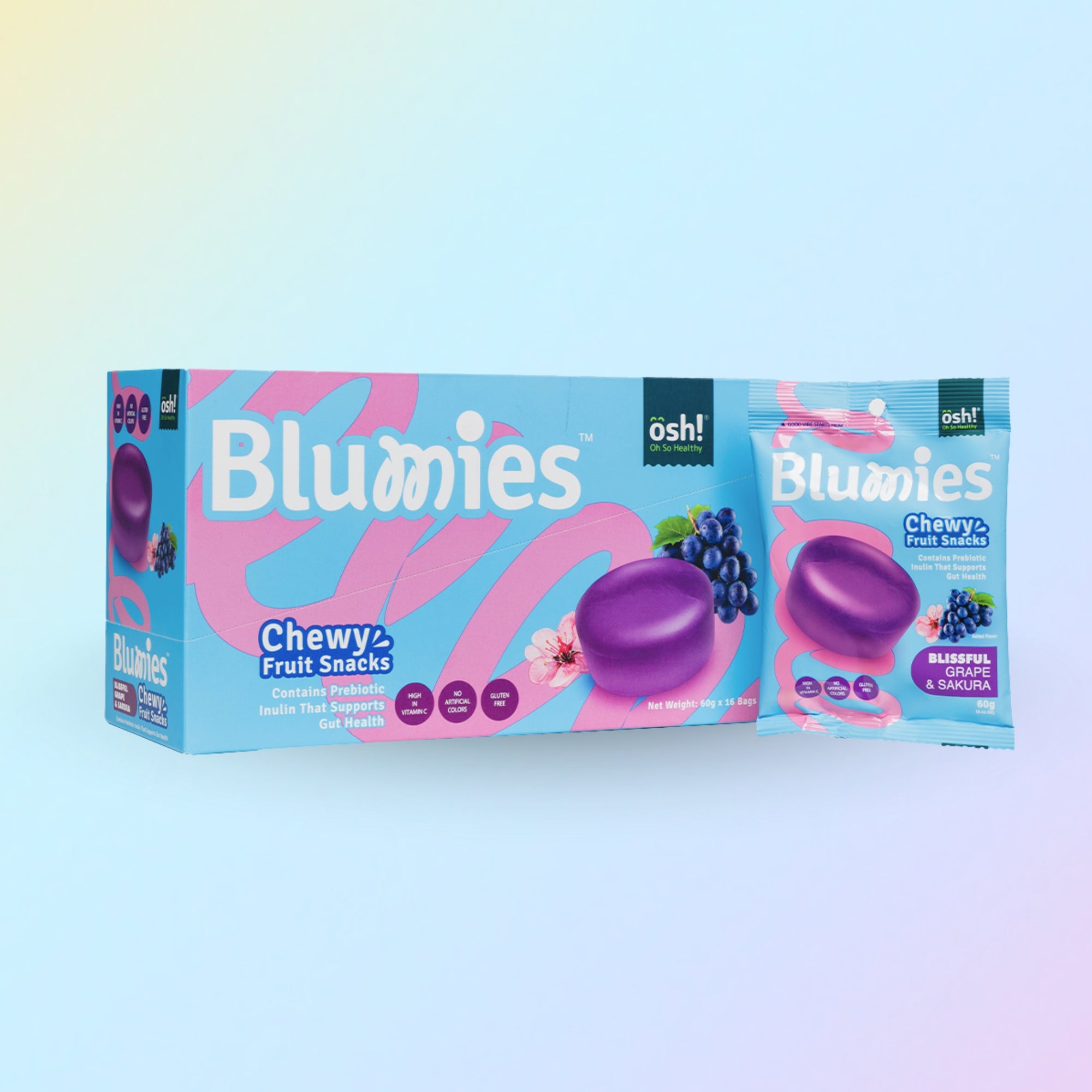 Blumies Chewy Fruit Snacks Blissful Grape & Sakura 60g x 16 Packs