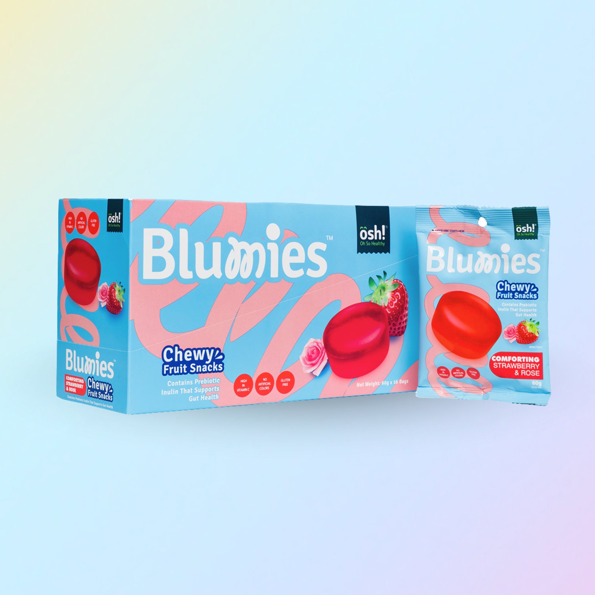Blumies Chewy Fruit Snacks Comforting Strawberry & Rose 60g x 16 Packs