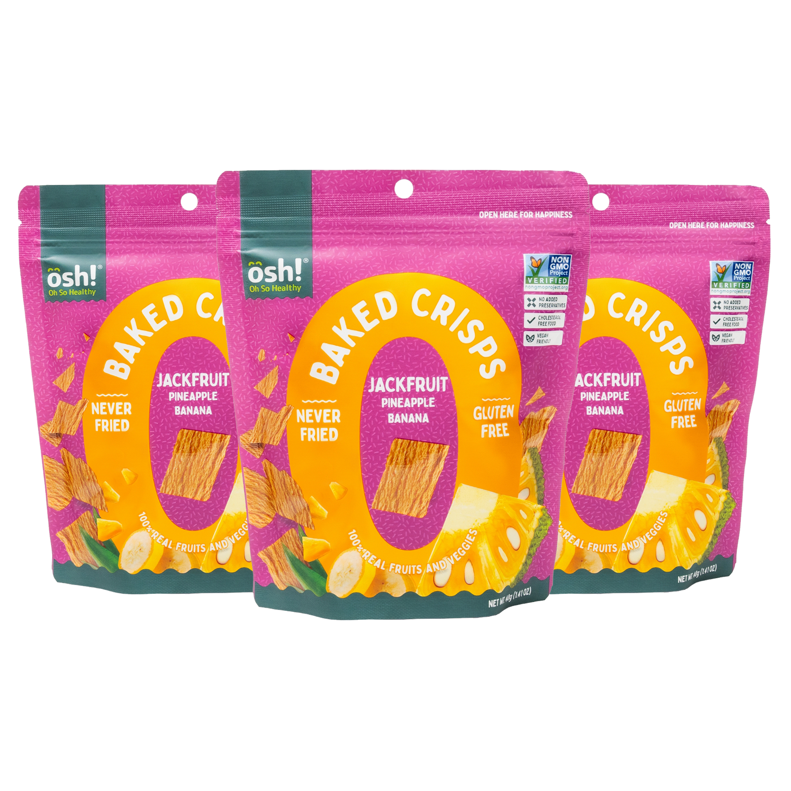 OSH! Jackfruit Pineapple Banana Fruit Crisps 40g Pack of 3