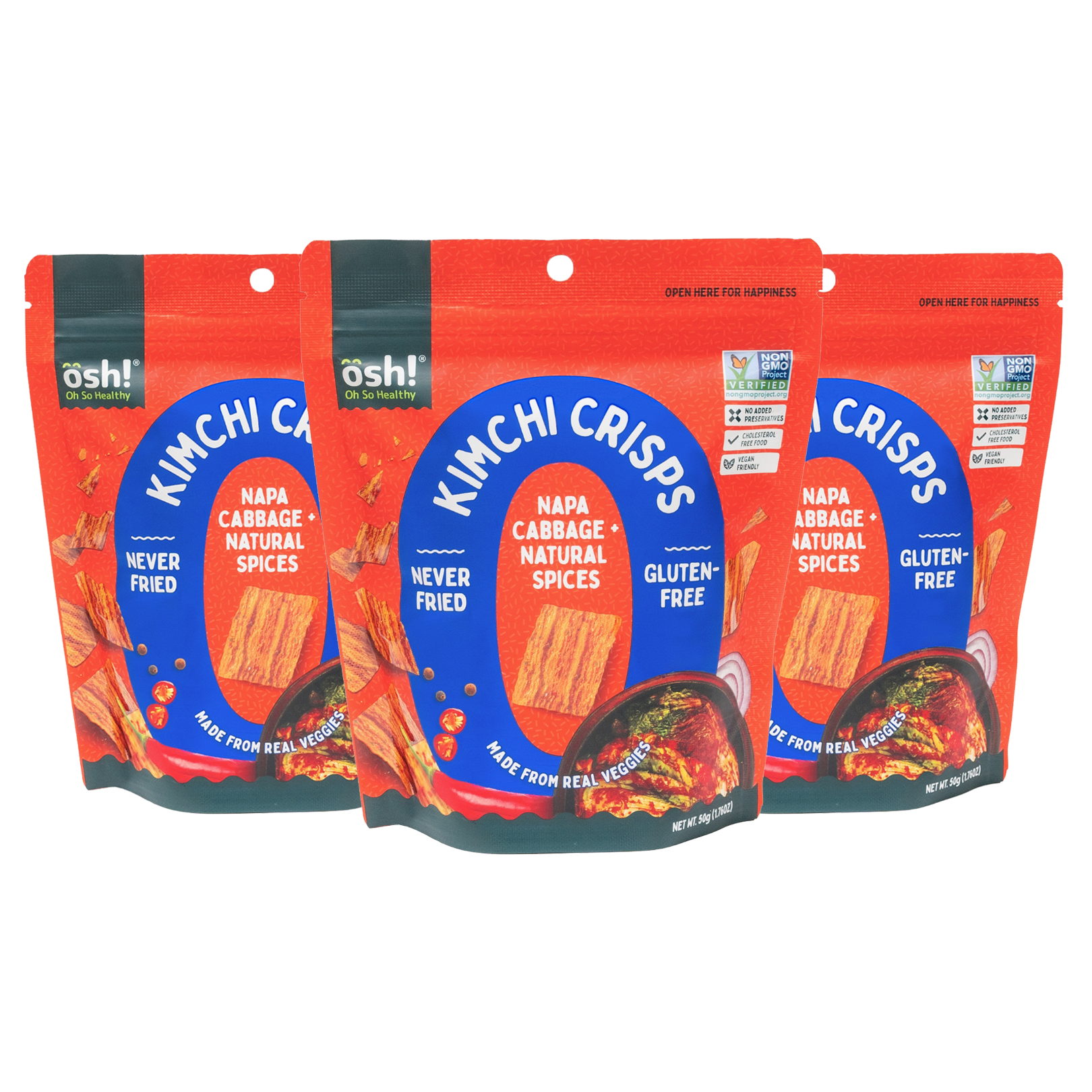 OSH! Kimchi Veggie Crisps 50g Pack of 3