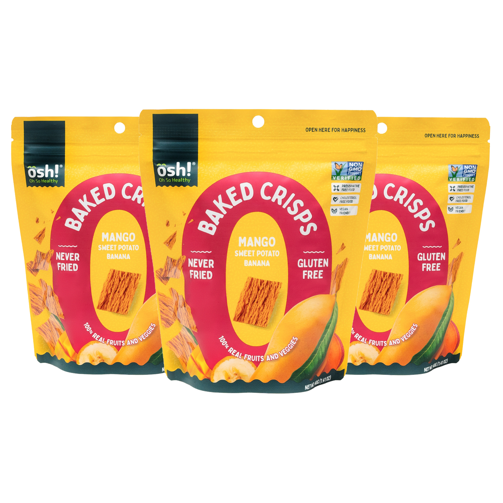 OSH! Mango Sweet Potato Banana Fruit Crisps 40g Pack of 3